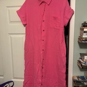 Pink Button-Up Shirt Dress 💯 cotton with pockets